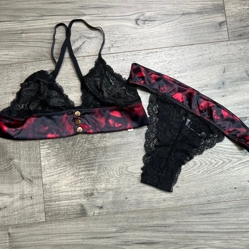 Oh La La Cheri NEW Stefania Lace & Rose Print Bra & Briefs Set Size S/M